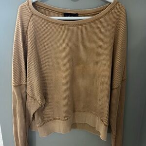 Urban Outfitters Waffle Knit Long Sleeve Top in Camel